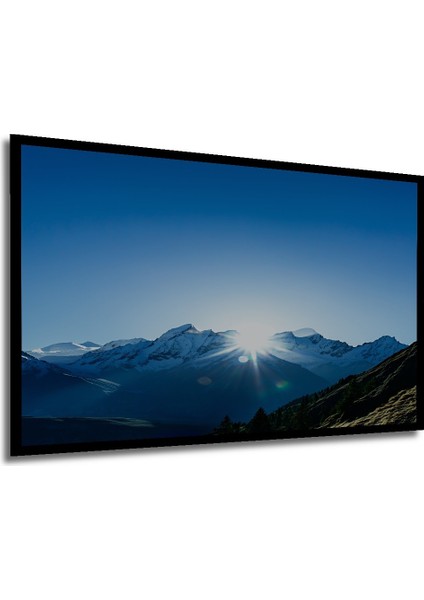 Çerçeve Görünümlü Güneşin Altında Yükselen Karlı Dağlar Yağlı Boya Görünümlü Ahşap Ofis Tablo modelleri