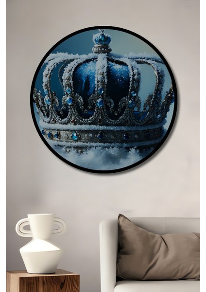 Çerçeve Görünümlü Buz Kraliçesi Taç Yağlı Boya Görünümlü Dekoratif Ahşap Işyeri/ofis Yuvarlak Tablo