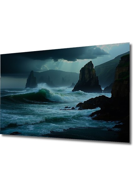 Fırtınalı Denizde Yükselen Kayalıklar Yağlı Boya Görünümlü Dekoratif Ahşap Ev/işyeri/ofis Tablo fiyatları