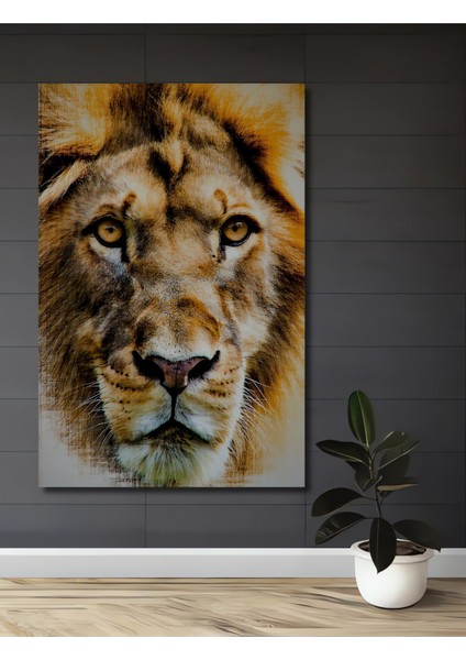 Yağlı Boya Görünümlü Aslan Portre Sanatı Ev/işyeri/ofis/salon Ahşap Dekoratif Kare Tablo