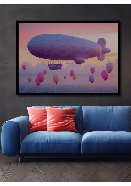 Çerçeve Görünümlü Pembe Zeplin Balonlar Modern Sanat Dekoratif Ahşap Ev/işyeri/ofis Kare Tablo