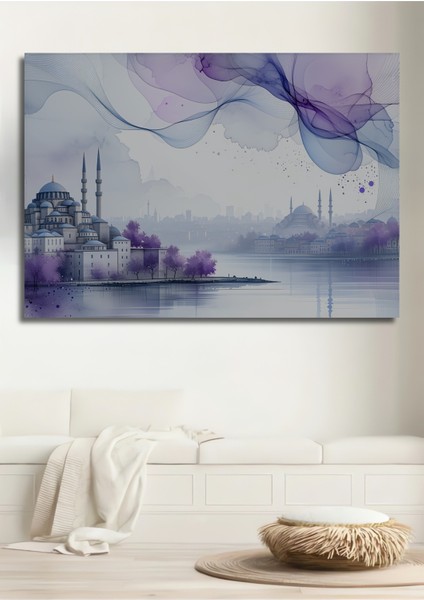 Istanbul Rüya Şehri Sulu Boya Görünümlü Dekoratif Ahşap Ev/işyeri/ofis Kare Tablo