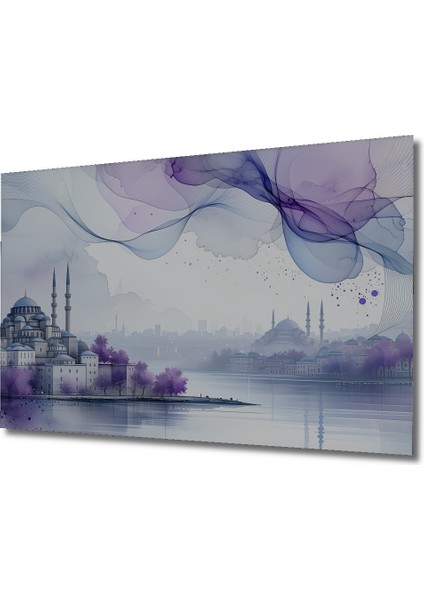 Istanbul Rüya Şehri Sulu Boya Görünümlü Dekoratif Ahşap Ev/işyeri/ofis Kare Tablo fiyatları