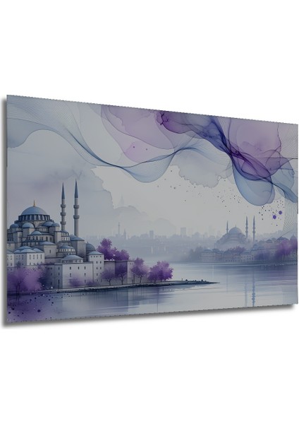 Istanbul Rüya Şehri Sulu Boya Görünümlü Dekoratif Ahşap Ev/işyeri/ofis Kare Tablo modelleri