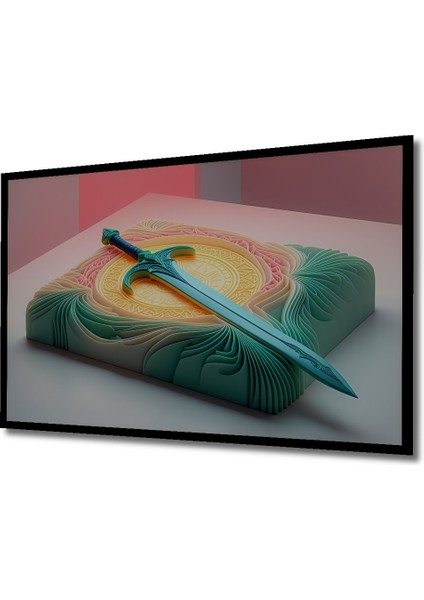 Çerçeve Görünümlü Turkuaz Kılıç Pastel Boya Görünümlü Dekoratif Ahşap Ev/işyeri/ofis Kare Tablo fiyatları