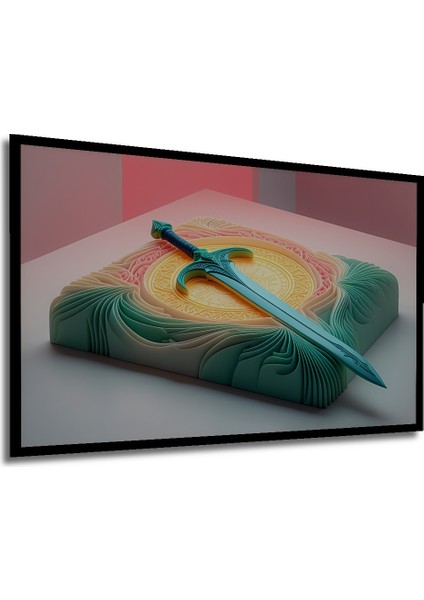 Çerçeve Görünümlü Turkuaz Kılıç Pastel Boya Görünümlü Dekoratif Ahşap Ev/işyeri/ofis Kare Tablo modelleri