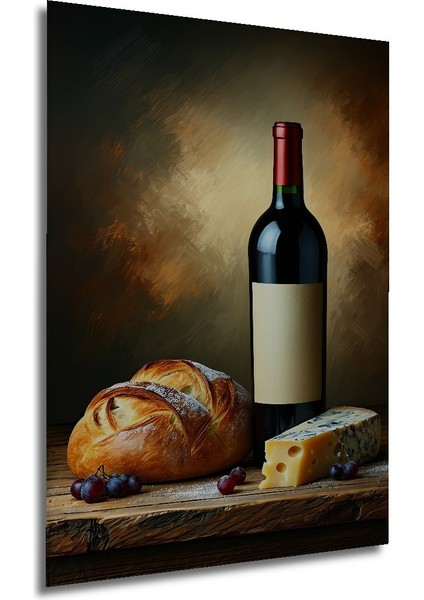 Şarap Peynir Ekmek Üzüm Yağlı Boya Görünümlü Dekoratif Ahşap Ev/işyeri/ofis Kare Tablo modelleri