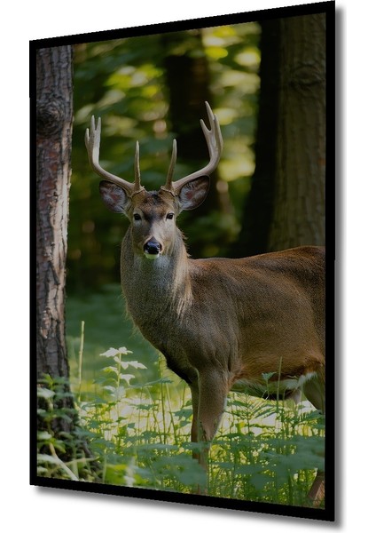 Çerçeve Görünümlü Orman Esintili Geyik Yağlı Boya Görünümlü Dekoratif Ahşap Işyeri/ofis Kare Tablo fiyatları