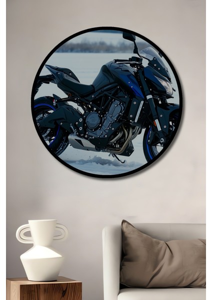 Çerçeve Görünümlü Kar Motoru Rüyası Yağlı Boya Görünümlü Dekoratif Ahşap Işyeri/ofis Yuvarlak Tablo