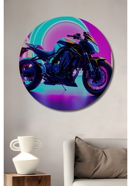 Neon Işıklı Rüya Motor Yağlı Boya Görünümlü Dekoratif Ahşap Ev/işyeri/ofis Yuvarlak Tablo