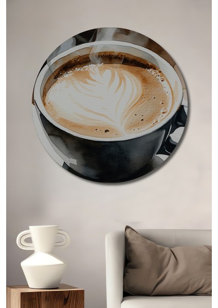 Sıcak Kahve Keyfi Sulu Boya Görünümlü Dekoratif Ahşap Ev/işyeri/ofis Yuvarlak Tablo