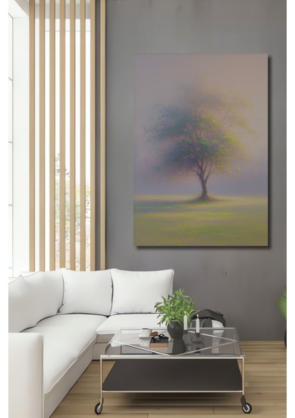 Huzurlu Ağaç Pastel Boya Görünümlü Ev/işyeri/ofis Dekoratif Ahşap Kare Tablo