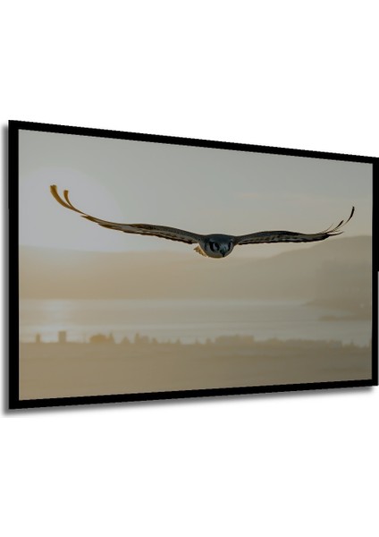 Çerçeve Görünümlü Gün Batımında Şahin Uçuşu Yağlı Boya Görünümlü Dekoratif Ahşap Ofis Kare Tablo modelleri