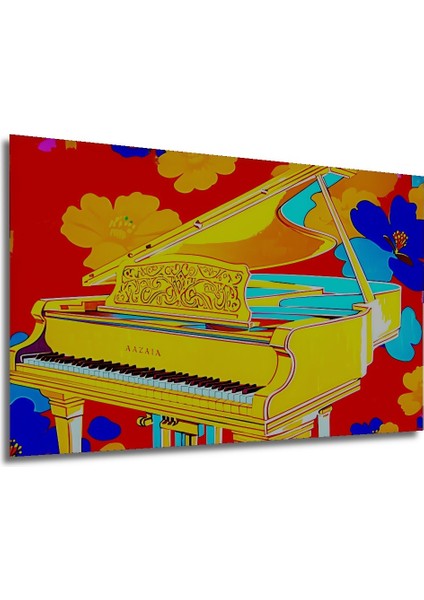 Çiçekler Arasında Sarı Piyano Pop Art Yağlı Boya Görünümlü Dekoratif Ahşap Ev/işyeri/ofis Tablo modelleri