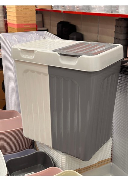 80 Lt Banyo Kirli Iki Bölmeli Gri Beyaz Çamaşır Sepeti