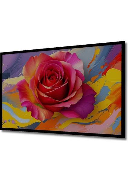 Çerçeve Görünümlü Modern Sanat Dokunuşlu Göz Alıcı Gül Yağlı Boya Görünümlü Ahşap Ofis Kare Tablo fiyatları