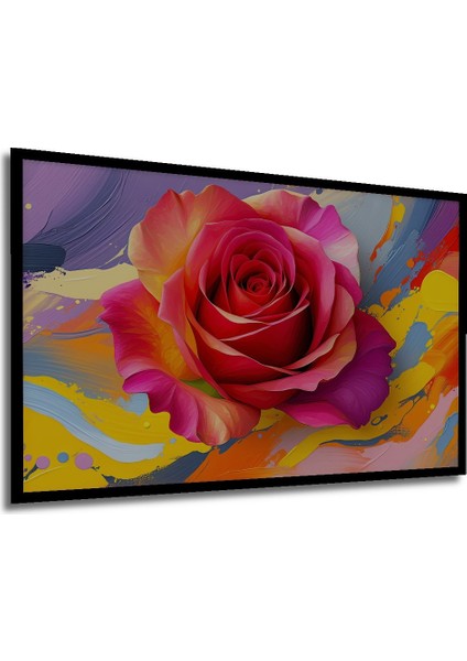 Çerçeve Görünümlü Modern Sanat Dokunuşlu Göz Alıcı Gül Yağlı Boya Görünümlü Ahşap Ofis Kare Tablo modelleri