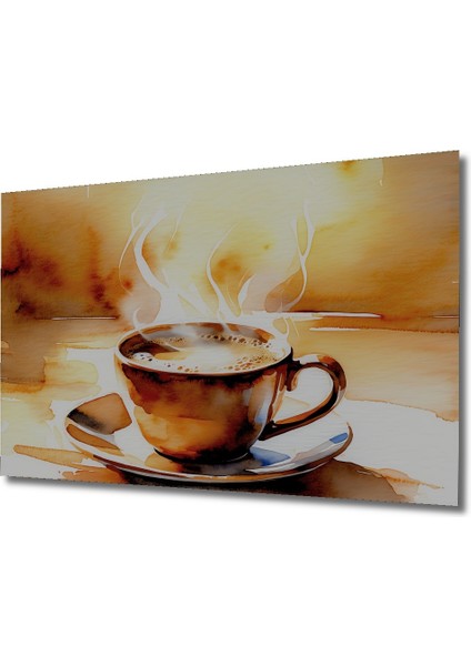 Buharlı Kahve Keyfi Sulu Boya Görünümlü Dekoratif Ahşap Ev/işyeri/ofis Kare Tablo fiyatları