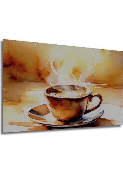 Buharlı Kahve Keyfi Sulu Boya Görünümlü Dekoratif Ahşap Ev/işyeri/ofis Kare Tablo modelleri