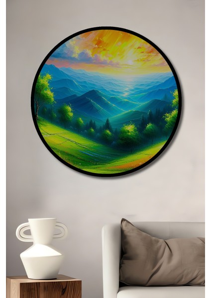Çerçeve Görünümlü Yağlı Boya Görünümlü Doğa Manzarası Dekoratif Ahşap Ev/işyeri/ofis Yuvarlak Tablo