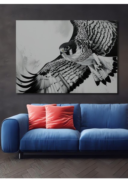 Siyah Beyaz Şahin Yağlı Boya Görünümlü Dekoratif Ahşap Ev/işyeri/ofis Kare Tablo