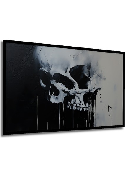 Çerçeve Görünümlü Siyah Beyaz Soyut Kafatası Yağlı Boya Görünümlü Dekoratif Ahşap Ofis Kare Tablo modelleri