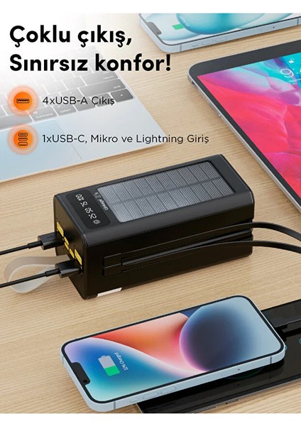 Linkage Lkp-47 50000MAH Solar Powerbank | Güneş Enerjili Taşınabilir Şarj Aleti | LCD Ekranlı, Çoklu Kablolu modelleri