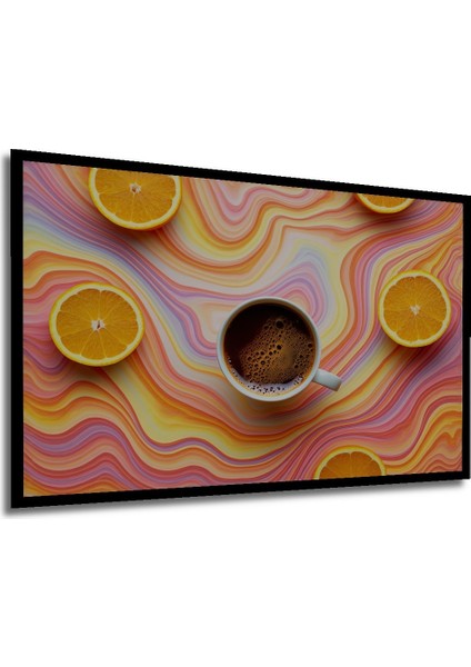 Çerçeve Görünümlü Turunçgiller ve Kahve Rüyası Yağlı Boya Görünümlü Dekoratif Ahşap Ofis Kare Tablo modelleri