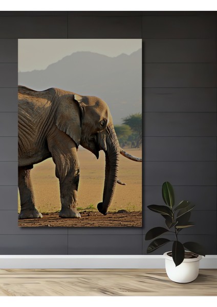 Sulu Boya Görünümlü Savan Fil Heybeti Ev/işyeri/ofis/salon Ahşap Dekoratif Kare Tablo