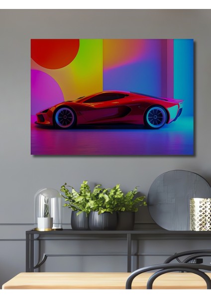 Neon Işıltılı Süper Araba Modern Sanat Dekoratif Ahşap Ev/işyeri/ofis Kare Tablo