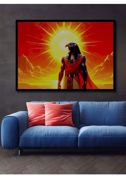 Çerçeve Görünümlü Mısır Tanrısı Horus Yağlı Boya Görünümlü Dekoratif Ahşap Işyeri/ofis Kare Tablo