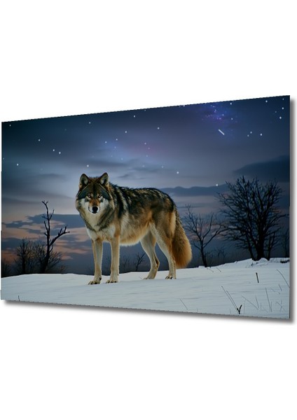 Kar Manzarası Kurt Yağlı Boya Görünümlü Dekoratif Ahşap Ev/işyeri/ofis Kare Tablo fiyatları