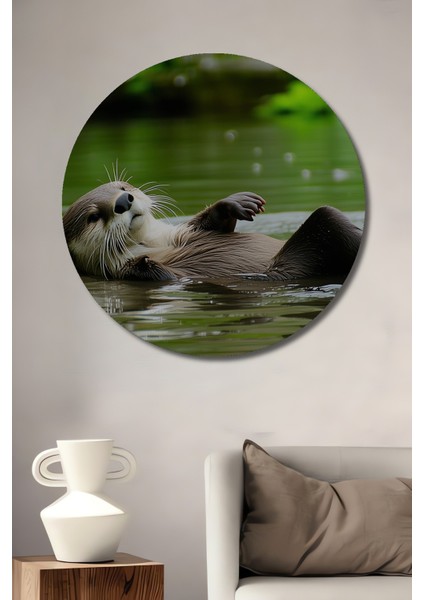 Rahat Su Samuru Yağlı Boya Görünümlü Dekoratif Ahşap Ev/işyeri/ofis Yuvarlak Tablo