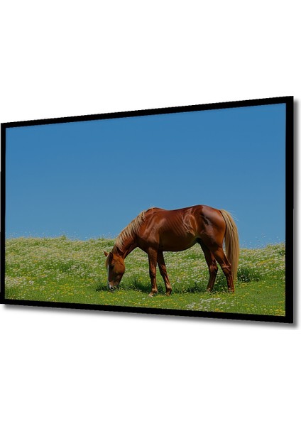 Çerçeve Görünümlü Çiçek Bahçesinde Otlayan At Yağlı Boya Görünümlü Dekoratif Ahşap Ofis Kare Tablo fiyatları