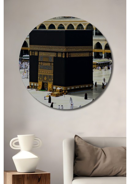 Kabe ve Müslümanlar Ihtişamlı Yağlı Boya Görünümlü Ev/işyeri/ofis Dekoratif Ahşap Yuvarlak Tablo