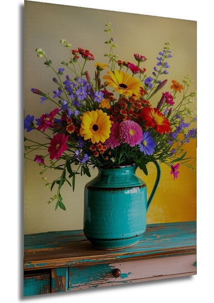 Vazoda Renkli Çiçekler Yağlı Boya Görünümlü Dekoratif Ahşap Ev/işyeri/ofis Kare Tablo modelleri