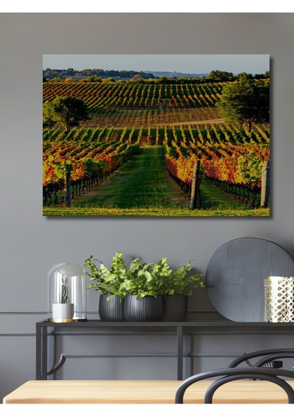 Sonbahar Renkleri ile Üzüm Bağları Yağlı Boya Görünümlü Dekoratif Ahşap Ev/işyeri/ofis Kare Tablo