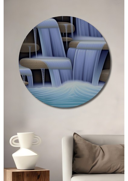 Cennetten Akan Şelale Yağlı Boya Görünümlü Dekoratif Ahşap Ev/işyeri/ofis Yuvarlak Tablo