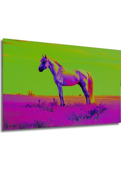 Neon Renkli At Rüyası Yağlı Boya Görünümlü Dekoratif Ahşap Ev/işyeri/ofis Kare Tablo modelleri