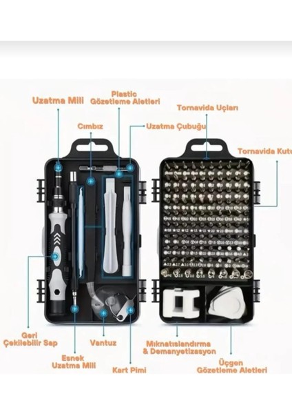 115 Parça Bilgisayar Gözlük Saat Telefon Tamir Tornavida Seti Kutulu