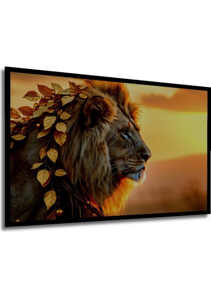 Çerçeve Görünümlü Altın Yapraklı Aslan Yağlı Boya Görünümlü Dekoratif Ahşap Işyeri/ofis Kare Tablo modelleri