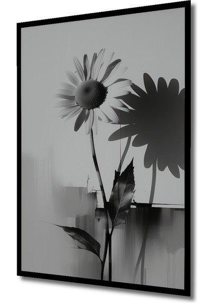 Çerçeve Görünümlü Siyah Beyaz Papatya Gölgesi Modern Sanat Dekoratif Ahşap Işyeri/ofis Kare Tablo fiyatları
