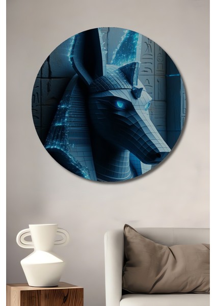 Dijital Anubis Görünümlü Dekoratif Ahşap Ev/işyeri/ofis Yuvarlak Tablo