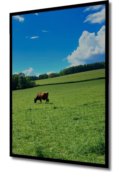 Çerçeve Görünümlü Yeşil Vadi Inek Manzarası Yağlı Boya Görünümlü Dekoratif Ahşap Ofis Kare Tablo fiyatları