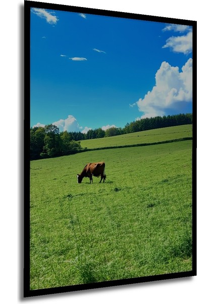 Çerçeve Görünümlü Yeşil Vadi Inek Manzarası Yağlı Boya Görünümlü Dekoratif Ahşap Ofis Kare Tablo modelleri