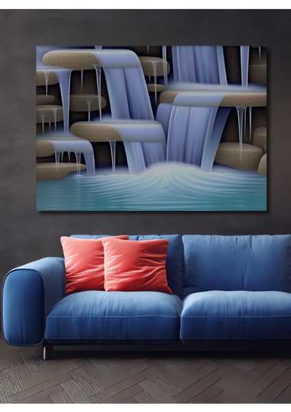 Cennetten Akan Şelale Yağlı Boya Görünümlü Dekoratif Ahşap Ev/işyeri/ofis Kare Tablo