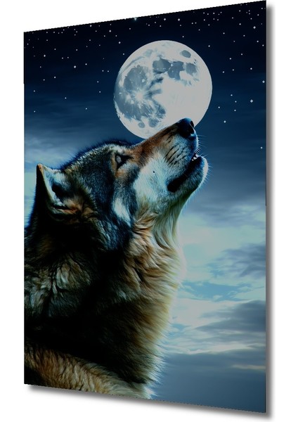 Dolunayda Uluyan Kurt Yağlı Boya Görünümlü Dekoratif Ahşap Ev/işyeri/ofis Kare Tablo fiyatları