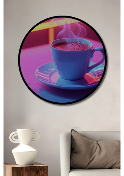 Çerçeve Görünümlü Neon Işıltılı Kahve Keyfi Dekoratif Ahşap Ev/işyeri/ofis Yuvarlak Tablo
