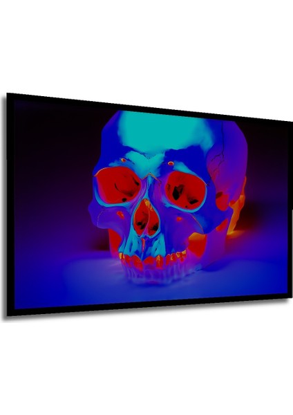 Çerçeve Görünümlü Neon Işıklar Altında Kafatası Yağlı Boya Görünümlü Ahşap Ofis Kare Tablo modelleri