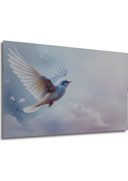 Beyaz Güvercin Bulutların Dansı Yağlı Boya Görünümlü Dekoratif Ahşap Ev/işyeri/ofis Kare Tablo modelleri
